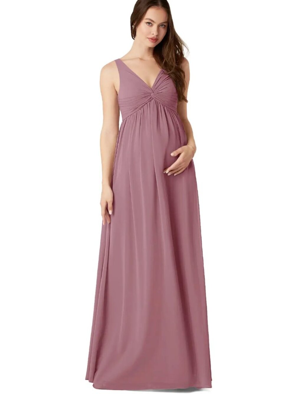 Azazie Yetta A-Line V-Neck Chiffon Floor-Length Maternity Dress Vintage Mauve